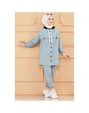 Ensemble casual veste ample et pantalon pour femme (Modest Fashion) - Couleur menthe 