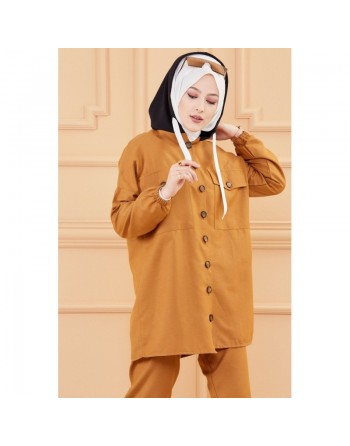 Ensemble casual veste ample et pantalon pour femme (Modest Fashion) - Couleur tabac 