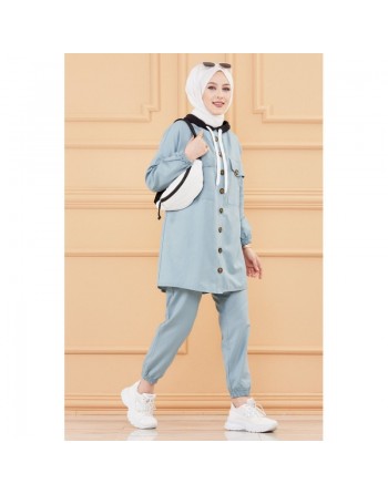 Ensemble casual veste ample et pantalon pour femme (Modest Fashion) - Couleur menthe 