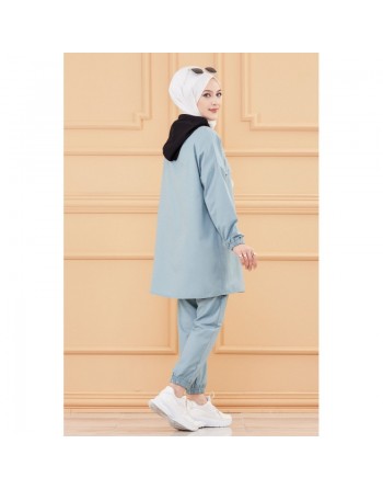 Ensemble casual veste ample et pantalon pour femme (Modest Fashion) - Couleur menthe 