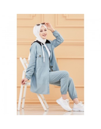 Ensemble casual veste ample et pantalon pour femme (Modest Fashion) - Couleur menthe 