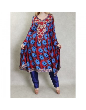 Ensemble de soirée tunique et pantalon à fleurs et dorés (Tenues soirées pour femmes) 