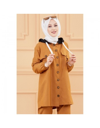 Ensemble casual veste ample et pantalon pour femme (Modest Fashion) - Couleur tabac 