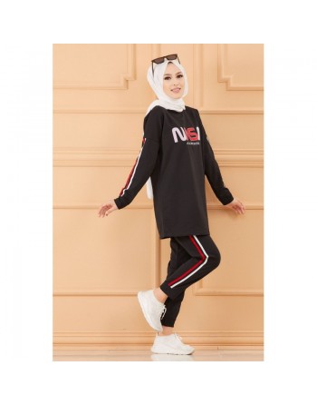 Ensemble survêtement brodé "Nasa" pour femme (Tenue de sport pas cher pour Hidjab - Boutique musulmane) - Couleur noir 