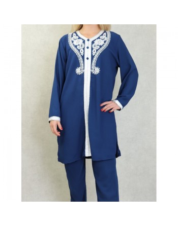 Jabador marocain pas cher - Ensemble brodé 2 pièces (tunique et pantalon) pour femme - Plusieurs couleurs disponibles 