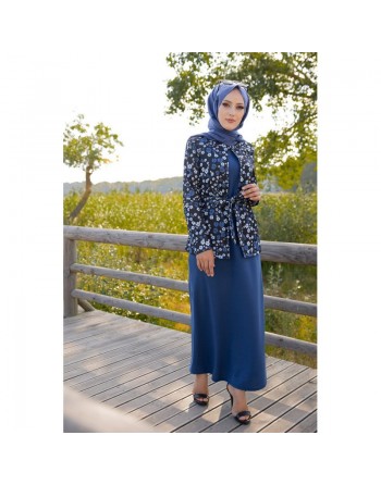 Ensemble Robe et Veste Gilet (Vetement femme voilée et Mode islamique) - Couleur bleu roi 