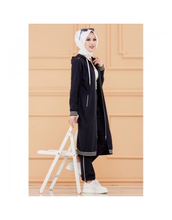 Ensemble sportwear avec veste ample et pantalon (Vetement de sport mastour pour femme musulmane) - Couleur bleu marine 