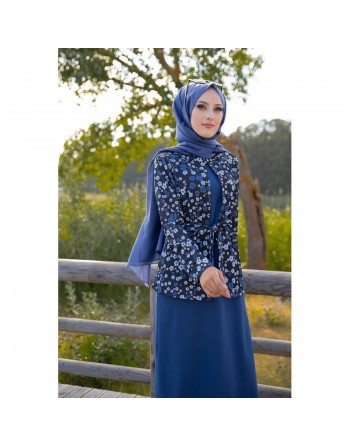 Ensemble Robe et Veste Gilet (Vetement femme voilée et Mode islamique) - Couleur bleu roi 