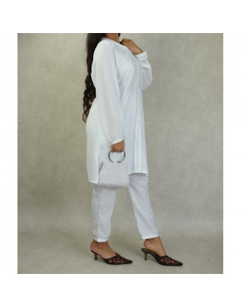Jabador femme brodé - Ensemble 2 pièces (tunique et pantalon) - Couleur Blanc 
