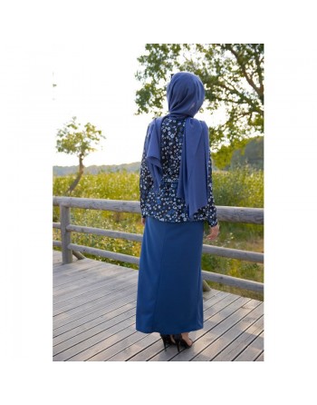 Ensemble Robe et Veste Gilet (Vetement femme voilée et Mode islamique) - Couleur bleu roi 