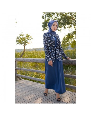 Ensemble Robe et Veste Gilet (Vetement femme voilée et Mode islamique) - Couleur bleu roi 