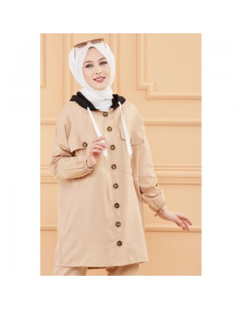 Ensemble casual veste et pantalon pour femme (Mode musulmane France) - Couleur beige 