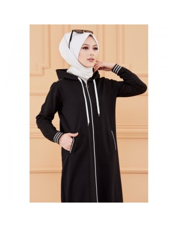 Ensemble avec veste ample et pantalon (Tenue de sport pour femme voilée) - Couleur noir 