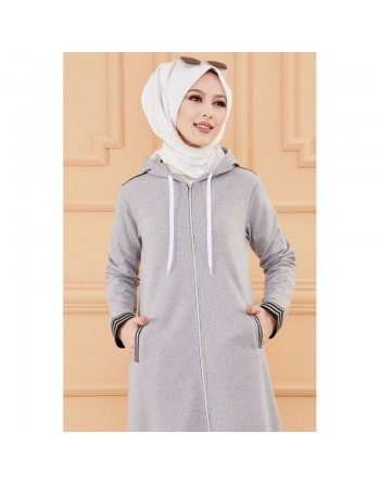 Ensemble décontracté avec veste ample et pantalon (Vetement de sport pudique pour femme musulmane) - Couleur gris clair 