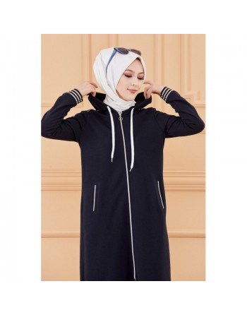 Ensemble sportwear avec veste ample et pantalon (Vetement de sport mastour pour femme musulmane) - Couleur bleu marine 