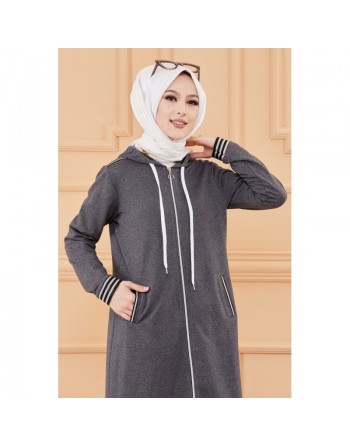 Ensemble sportswear avec longue veste et pantalon (Tenue sport mastour pour femme musulmane) - Couleur anthracite 