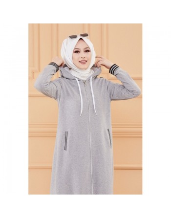 Ensemble décontracté avec veste ample et pantalon (Vetement de sport pudique pour femme musulmane) - Couleur gris clair 
