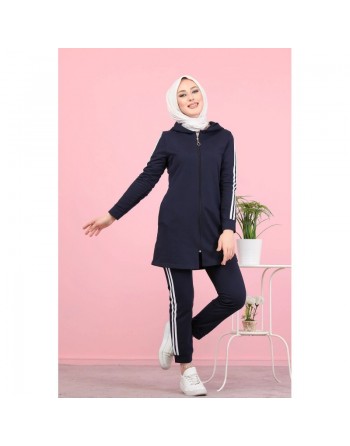 Ensemble Veste et pantalon - Survêtement musulman pour femme - Couleur bleu marine 