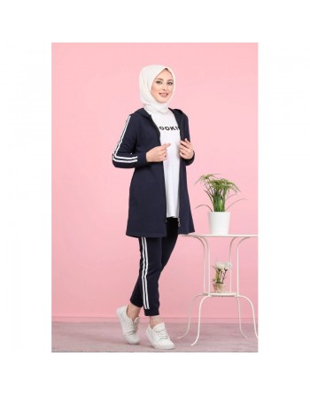 Ensemble Veste et pantalon - Survêtement musulman pour femme - Couleur bleu marine 