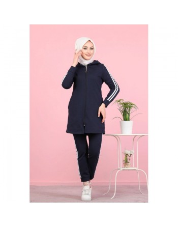 Ensemble Veste et pantalon - Survêtement musulman pour femme - Couleur bleu marine 