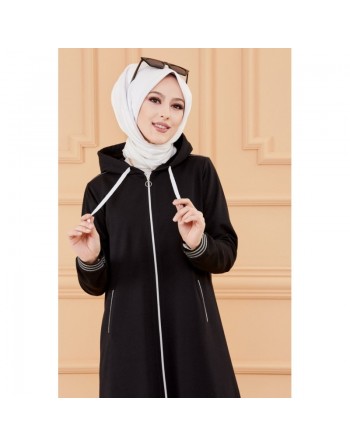 Ensemble avec veste ample et pantalon (Tenue de sport pour femme voilée) - Couleur noir 