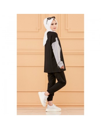 Ensemble décontracté et sport pour femme (Boutique vêtement musulman en ligne) - Couleur noir et gris 