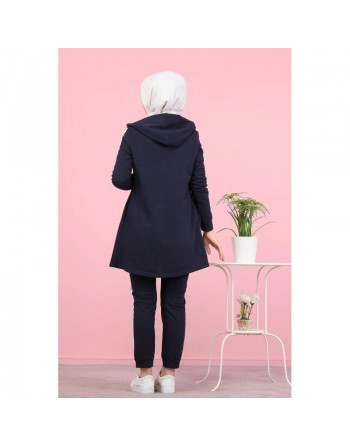 Ensemble Veste et pantalon - Survêtement musulman pour femme - Couleur bleu marine 
