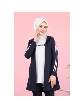 Ensemble Veste et pantalon - Survêtement musulman pour femme - Couleur bleu marine 