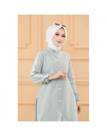 Ensemble décontracté : Tunique boutonnée (chemise longue) et son pantalon (Vêtement Hijab moderne mastour pour femme) -... 