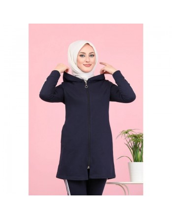 Ensemble Veste et pantalon - Survêtement musulman pour femme - Couleur bleu marine 