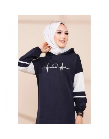 Ensemble moderne pour femme Sweat-shirt à capuche et Pantalon (Tenue décontractée et sport pour hijab) - Couleur bleu marine 