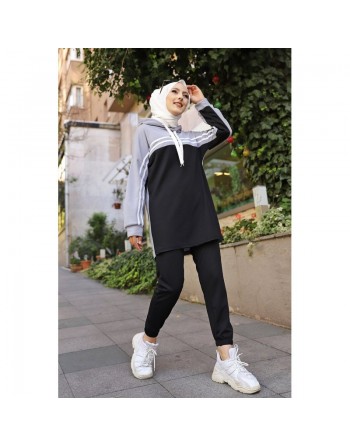 Survêtement femme (Boutique Vêtement Sport pour Hijab) - Couleur noir et gris 