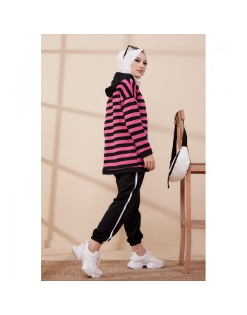 Survêtement femme (Ensemble Sport) - Couleur noir et rose 