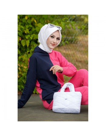 Ensemble Survêtement femme deux pièces (Sweat-Tunique et pantalon) - Couleur bleu marine et fuchsia 