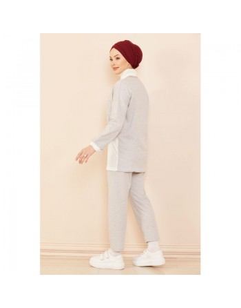 Ensemble décontracté moderne pour femme : Tunique et pantalon - Couleur blanc et gris clair 
