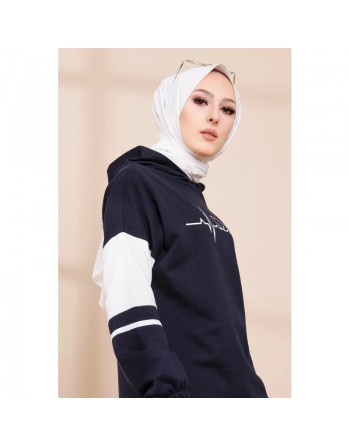 Ensemble moderne pour femme Sweat-shirt à capuche et Pantalon (Tenue décontractée et sport pour hijab) - Couleur bleu marine 