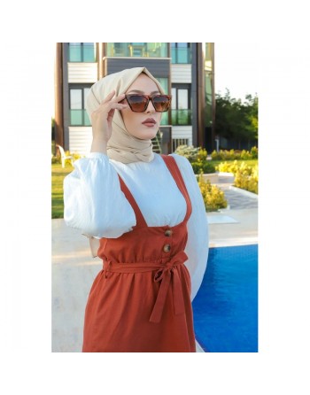 Robe Salopette avec ceinture pour femme - Couleur brique 