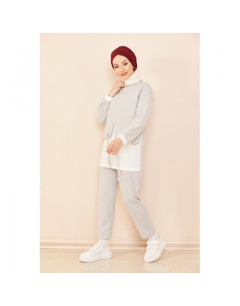 Ensemble décontracté moderne pour femme : Tunique et pantalon - Couleur blanc et gris clair 