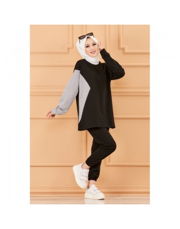 Ensemble décontracté et sport pour femme (Boutique vêtement musulman en ligne) - Couleur noir et gris 