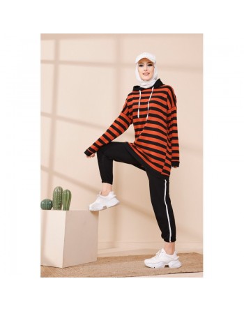 Survêtement femme (Ensemble Hijab Sport) - Couleur noir et brique 