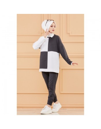 Ensemble femme bicolore (Vetement hijab sport moderne) - Couleur blanc et anthracite 