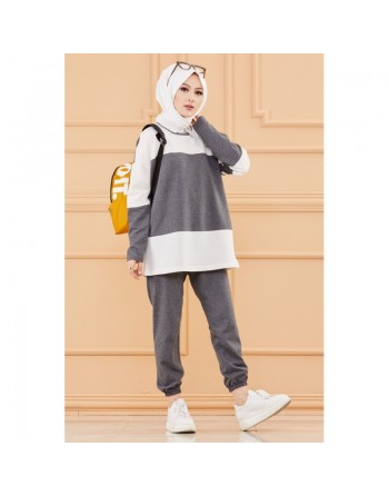 Survêtement femme (Tenue de sport musulmane pour hijab) - Couleur blanc et anthracite 