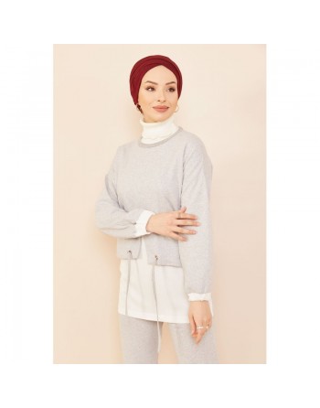 Ensemble décontracté moderne pour femme : Tunique et pantalon - Couleur blanc et gris clair 