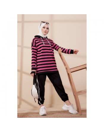 Survêtement femme (Ensemble Sport) - Couleur noir et rose 
