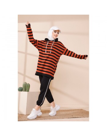 Survêtement femme (Ensemble Hijab Sport) - Couleur noir et brique 