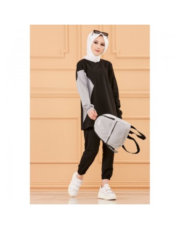 Ensemble décontracté et sport pour femme (Boutique vêtement musulman en ligne) - Couleur noir et gris 