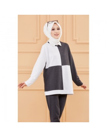 Ensemble femme bicolore (Vetement hijab sport moderne) - Couleur blanc et anthracite 