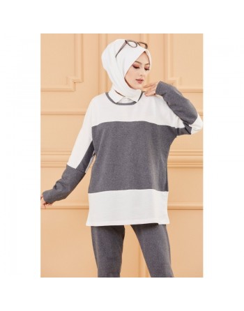 Survêtement femme (Tenue de sport musulmane pour hijab) - Couleur blanc et anthracite 