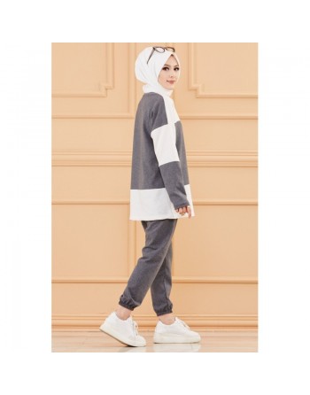 Survêtement femme (Tenue de sport musulmane pour hijab) - Couleur blanc et anthracite 