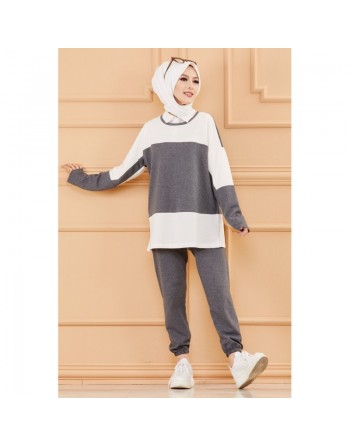 Survêtement femme (Tenue de sport musulmane pour hijab) - Couleur blanc et anthracite 